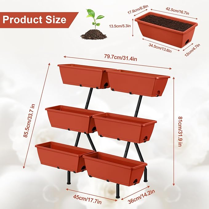 Raised Garden Beds Vertical Garden Planters Indoor Outdoor Standing Raised Planter Box with Legs Plastic Raised Bed Tiered Planter Boxes Elevated Herb Flower Beds for Vegetables Balcony Patio Red