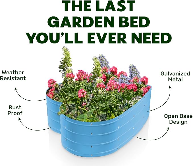 Plant &amp Plot Galvanized Raised Garden Beds Outdoor // Planter Raised Beds for Gardening Vegetables Flowers // Large Metal Garden Box (Teal) // Tool-Free Assembly
