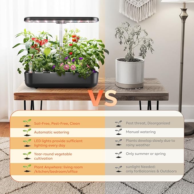 owltron Hydroponics Growing System Kit 12 Pods Indoor Herb Garden with 24W LED Grow Light Full Spectrum Planting Height Up to 20 Quiet Water Pump Indoor Gardening for Gifts Kitchen Black