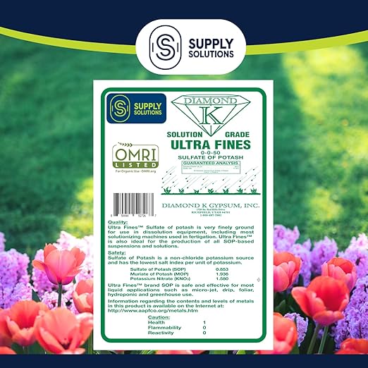 Supply Solutions Sulfate of Potash 0-0-50 - Organic Potash Fertilizer - Suitable for Fertigation Drip Systems Foliar Hydroponics Greenhouse Use - Ideal for Flowers Fruits Gardens (5 Pounds)