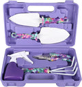 5 Pieces Garden Tool Set with Carrying Case Gardening Planting Tools with Cultivator Rake Shovels Branch Scissors Spray Can Purple