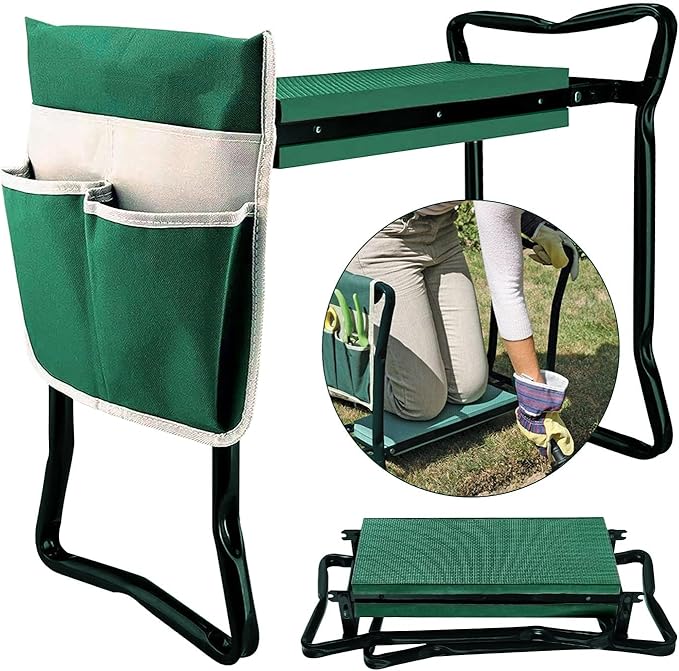 BDL Garden Kneeler Seat with Upgraded Thicken Kneeling Pad and 1 Large Tool Pouch Foldable Stool 330lb Capacity-Protects Your Knees Clothes from Dirt &amp Grass Stains