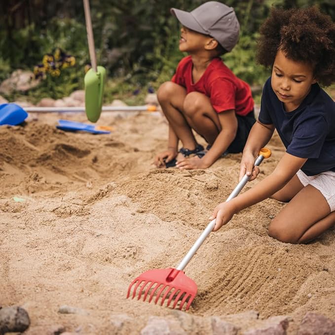 Fiskars Kids' Essential Landscaping Set - Leaf Rake and Garden Shovel - Kids Gardening Set - 2 PieceRed/Green
