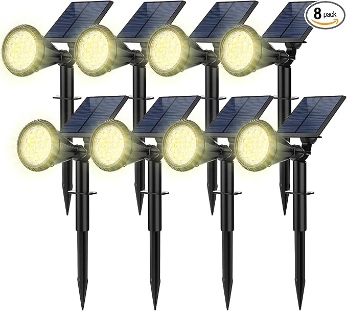 Solar Spot Lights Outdoor 8 Pack Outdoor Solar Lights for Yard 4 Lighting Mode Solar Landscape Spotlights with Auto On/Off 2-in-1 Waterproof Wall Lights for Garden Walkway (Warm White)