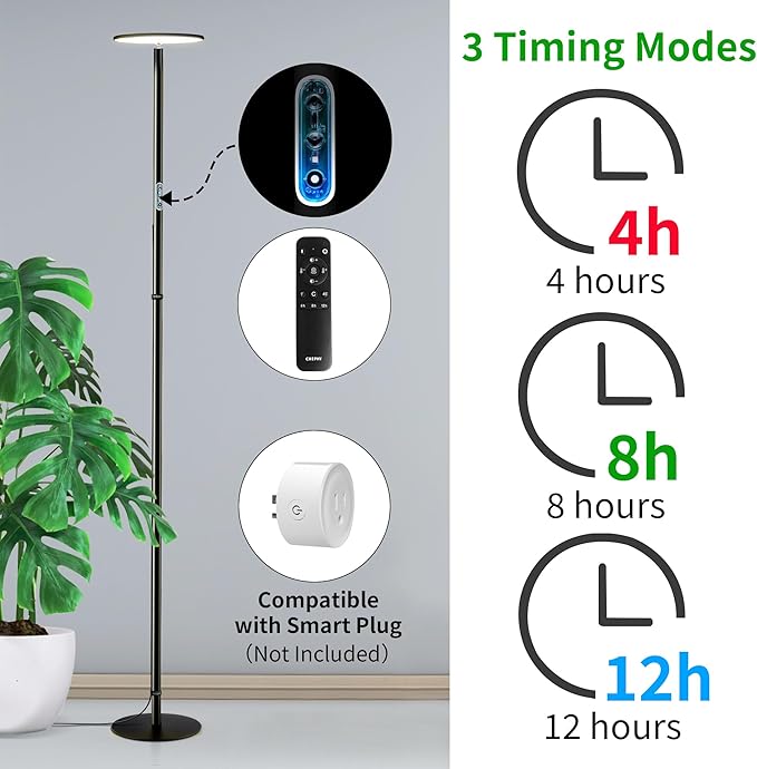 chiphy 69 Full Spectrum Grow Light for Indoor Plants 4/8/12H Timer 40W Tall Plant Lights 10 Level Dimmable Brightness Heights Adjustable Remote Control Ideal for Large Tall Plants