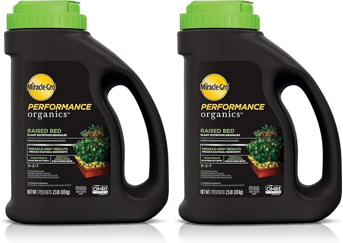 Miracle-Gro Performance Organics Raised Bed Plant Nutrition Granules - Plant Food with Natural &amp Organic Ingredients for Vegetables Fruits Herbs and Flowers in Raised Beds 2.5 lbs. (Pack of 2)