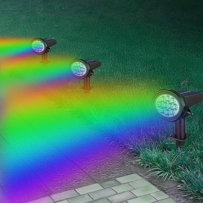 2 Pcs Solar Projection Lights Landscape Lighting Easy Installation Energy Efficient RGB Warm White Solar Spotlights Garden Decoration Outdoor Waterproof