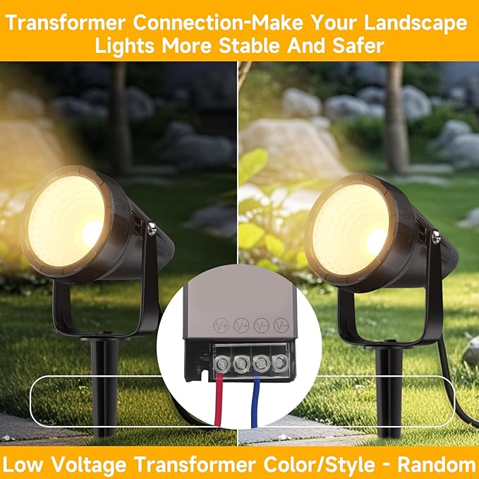 Outdoor Landscape Lighting - 24Pack Outdoor Spot Lights with Connectors &amp Transformer for Yard Plant Lawn Tree Flags House Garden Fence - 7W Warm Yellow 3000K Spotlights with IP65 Waterproof