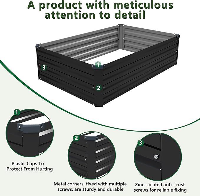 4×3×1FT(2PCS) Galvanized Raised Garden Bed Kit Metal Planter BoxesLarge Raised Garden Bed for Planting VegetablesFlowersHerbs -Black