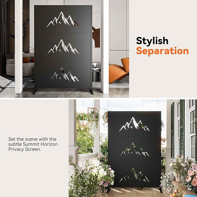 Modern Shade 4x6 FT Metal Privacy Screen with Artistic Modular Designs Decorative Patio Privacy Fence &amp Garden Divider Freestanding Outdoor Metal Fence Panel Weather-Resistant (Summit Horizon)