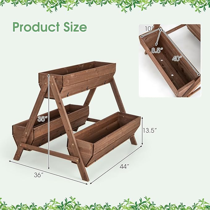 Vertical Raised Garden Bed Tiered Wooden Flower Bed with 3 Planter Boxes and 6 Drainage Holes for Vegetable Flower Fruit Indoor Outdoor Planter for Garden Yard Balcony (44”x36”x35”)