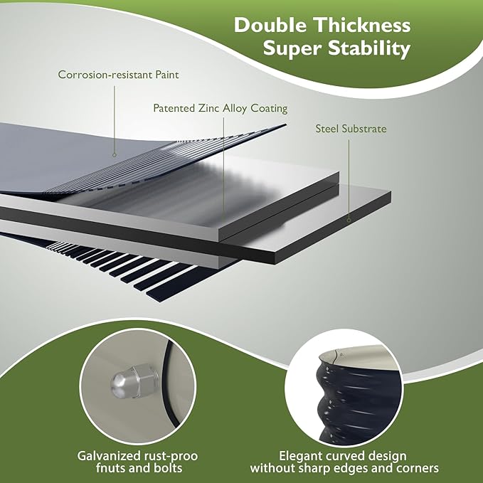 Raised Garden Bed Kit 8x2x1 ft Galvanized Planter Box Outdoor Oval Large Metal Raised Beds for Gardening Vegetables Flower Herb (Navy Blue)