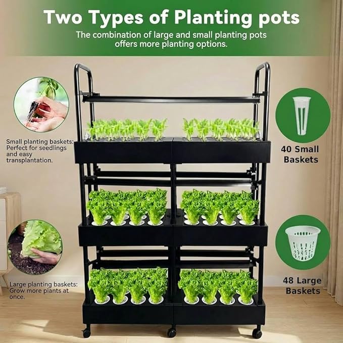 Large 3-Tier Indoor Hydroponics System Kit with Grow Lights Dual Growing Medium Double Water Pump Indoor Garden 88 Pods for Vegetables Herbs Microgreens (Black)