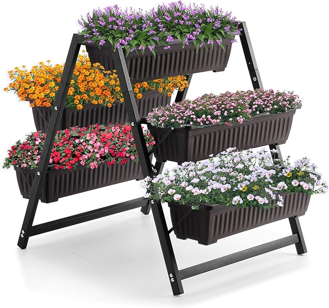 Raised Garden Planter Bed Tiered Planter Stand with 5 Boxes 25 Long*30 Wide*31 Tall Vertical Raised Garden Bed for Herbs Flowers or Vegetables in Patio Balcony Indoor Outdoor