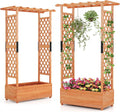 Moccha Raised Garden Bed with Trellis Set of 2 Wood Garden Planter with Hanging Roof Drainage Holes Freestanding Elevated Planter Box for Climbing Plants Vines Flowers 43.5 x 17.5 x 72