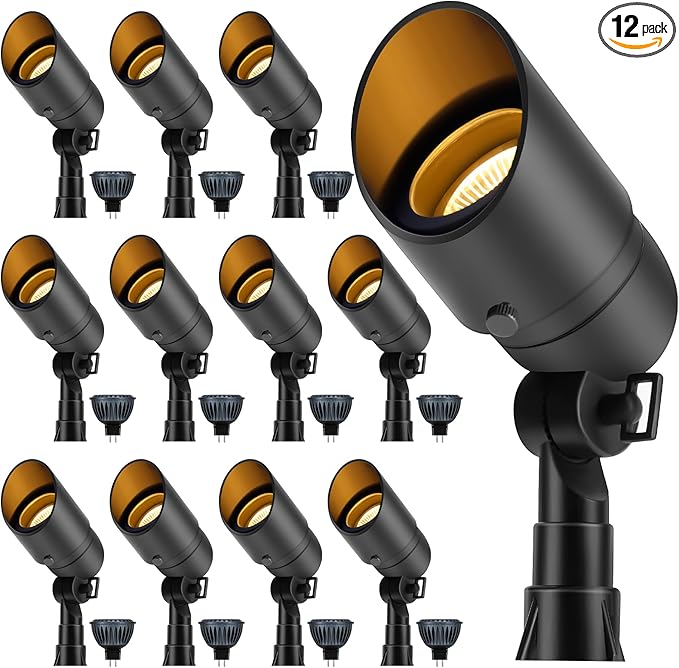 Gardencoin Low Voltage Landscape Spotlight 12V LED Outdoor Landscape Lighting Landscape Spot Lights Wired for Garden and Yard Aluminum Up Lighting Fixture with 5W MR16 Replaceable Bulb (12 Pack)