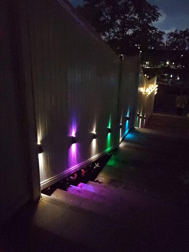 Solar Wall Lamps LED Solar Powered Lights Wall Mounted Outdoor Garde Waterproof IP65 Shatterproof RGB 7 Colors Solar Lamp for Patio Home Landscape Spotlights Deck Lights Camping 2 Pack