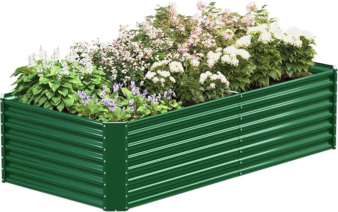 FRIZIONE 8FT(L)×4FT(W)×2FT(H) Raised Garden Bed Outdoor for Flower Garden Planter Box for Vegetable Raised Garden Beds for Herb Succulent Dark Green