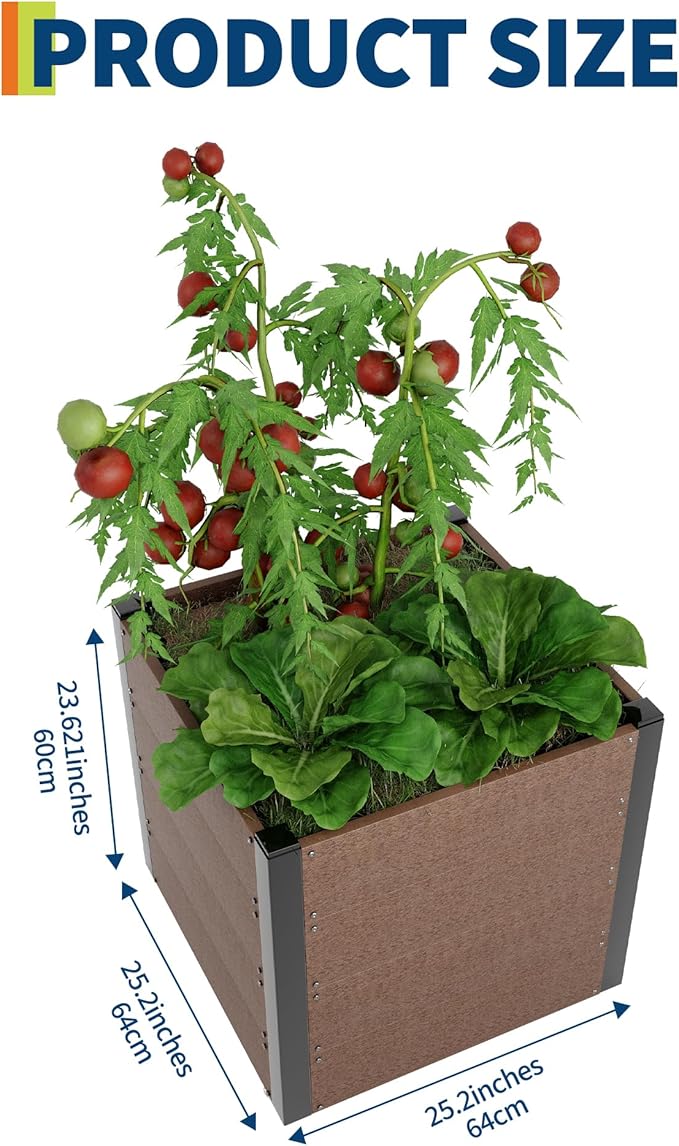 Wood Look Elevated Garden Bed for Patio Deep Root Planter Box with Durable Composite Material Space-Saving Outdoor Garden for Vegetables &amp Herbs Easy Assembly25 x 25x 23Without Bottom