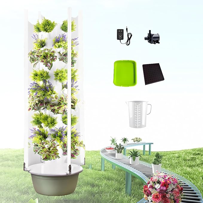 Hydroponics Growing System Indoor Herb Garden with Grow Lights Aeroponic Tower Garden Hydroponic Tower with Hydrating Pump Detachable Colonization Cups for Gardening Lover Green-9Layer