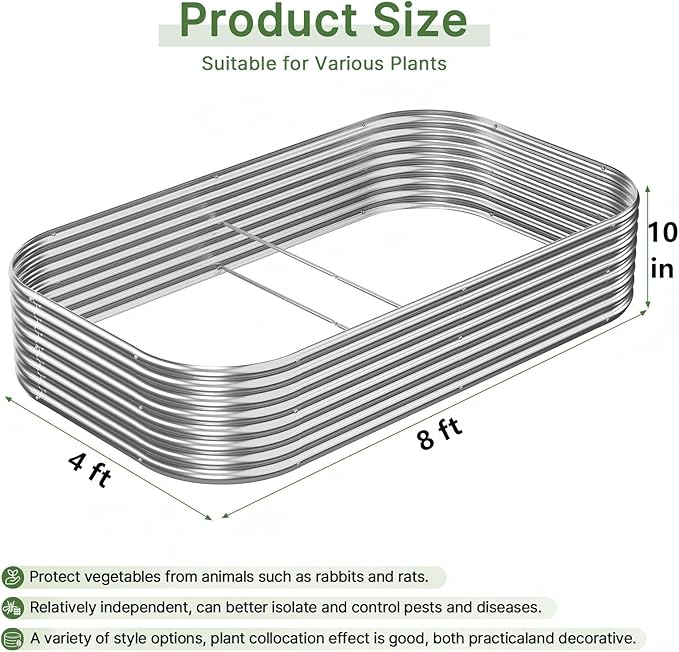 3pcs 8x4ft Galvanized Raised Garden Bed Outdoor Metal Raised Beds for Vegetables Above Ground Garden Box for Flower Steel Garden Bed for Gardening