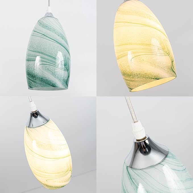 Adjustable Height J-Type Track Light Pendants 24 H Timer 4500K 10W LED Full Spectrum Lake Green Marble Oval Bell Glass Hand Blown Cover AUTO Plant Growing Lamp for Kitchen Green House