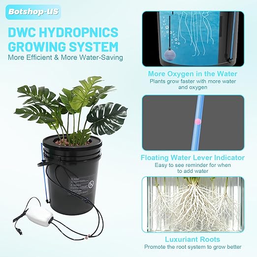 Hydroponics Growing System Kit 5-Gallon Deep Water Culture Recirculating Drip Grow System Indoor Garden Grow System with Hose Air Pump and Air Stone (1 Bucket + Drip Irrigation)