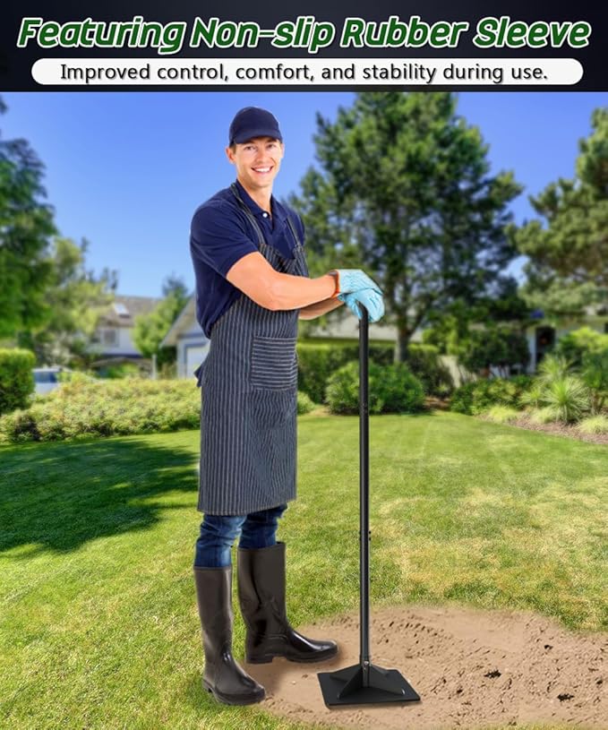 Thickened Garden Steel Tamper with 47 inch Adjustable Handle &amp Rubber Grip 10x10 Heavy Duty Soil Tamper Tool for Ground &amp Gravel Leveling Steel Dirt Compactor for Yard Sand Driveway