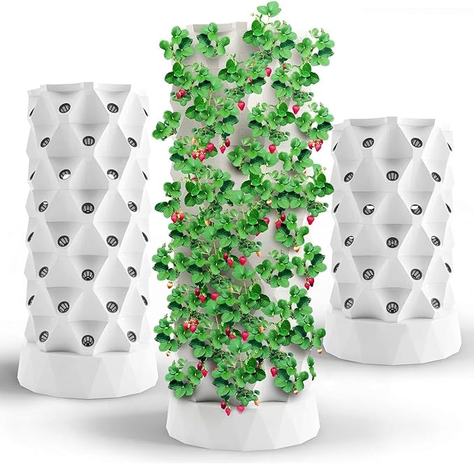 48 Plants Hydroponics Growing System Kit Tower with Water Pump Planter Towers Hydroponic Towers Starter Kit Vertical for Strawberries Tomatoes Lettuce