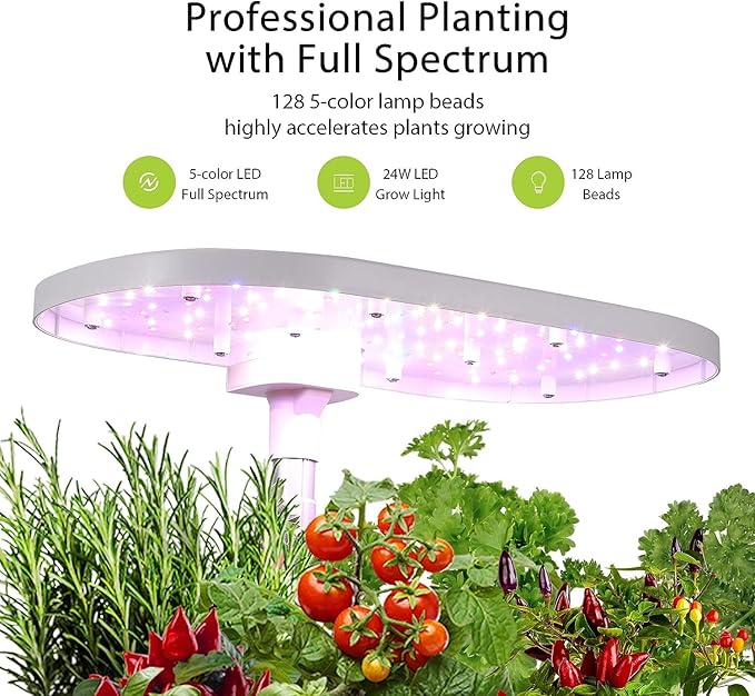 12 Pods Hydroponics Growing System SXYCMY Indoor Garden Hydroponics Kit with 128 Lamp Beads 24W Full Spectrum Grow Lights in 5 Colors Up to 16 Adjustable Height for Home Gardening Auto Timer