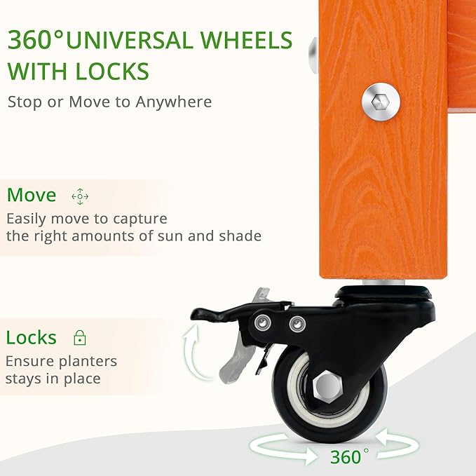 LUE BONA Raised Garden Bed with Wheels 39.4 * 16.7 * 28 in Poly Elevated Outdoor Planter Box with Tools Weather Resistant Standing Growing Bed Herb Planter for Vegetable Flowers Fruits