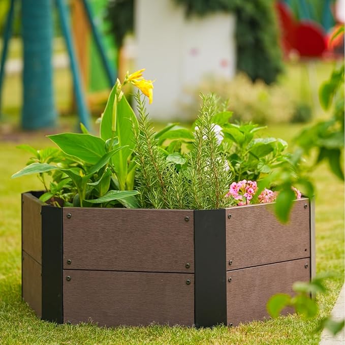 Hexagonal Raised Garden Bed Kit Wood Plastic Composite Planter Box for Vegetables Flowers 11.8 Deep Planting Garden Beds for Patio Yard Balcony 80x80x30cm