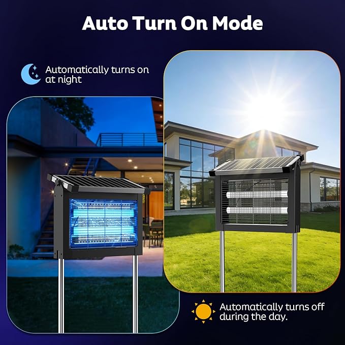 Solar Bug Zapper Outdoor with Projector Lights Mosquito Zapper Waterproof Electric Fly Zapper Rechargeable with 10W Solar Panel 4500V Cordless Fly Trap for Backyard Patio Garden Camping