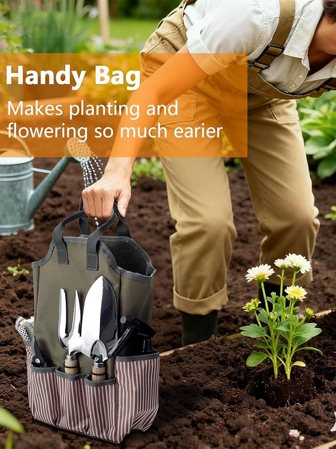 Gardening Tools Set 11 PCS Heavy Duty Stainless Steel Garden Tool Kit with Large Garden Tote Bag &amp Apron Durable Ergonomic Hand Tool Ideal Gardening Gift for Women Men Mom Dad