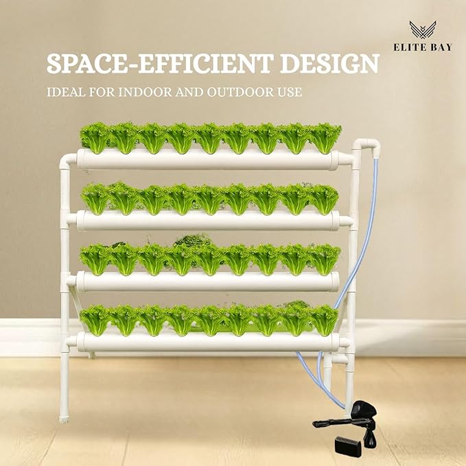 36-Pod Hydroponic Plant Growing System – PVC Vertical Soilless Indoor/Outdoor Garden Kit | White Tower with 36 Baskets Sponges AU/US Plug &amp Soft Tube | Ideal for Home Gardening