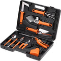 HARFINGTON 1 Set Garden Tool Set 10 Pieces Plastic Gardening Planting Tools Kits with Shovels Rake Scissor Trimmer Water Sprayer and Store Case Orange