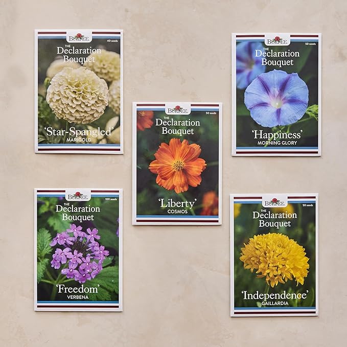 Burpee 'The Declaration Bouquet' Seed Collection – 5 Seed Flower Varieties Celebrating The Declaration of Independence and The American Revolution with Plant Labels &amp a Commemorative Keepsake Card