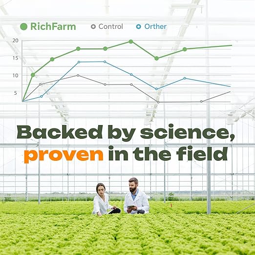 RichFarm Booster Root Stimulator for All Crops Works with Any Fertilizer or Plant Food Organic Billion Microbes Soil Conditioner Water-Soluble Plant Food additive 4.23 oz Cover 1/3 Acre