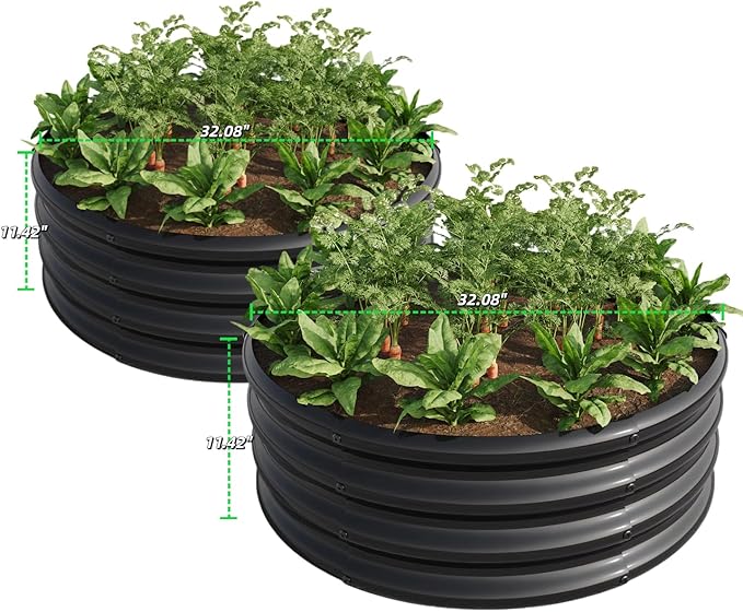 2PCS 32.08 x 11.4 Tall Round Metal Raised Garden Bed - Outdoor Planter Box for Vegetables Flowers Herbs &amp Fruits Backyard Patio Black