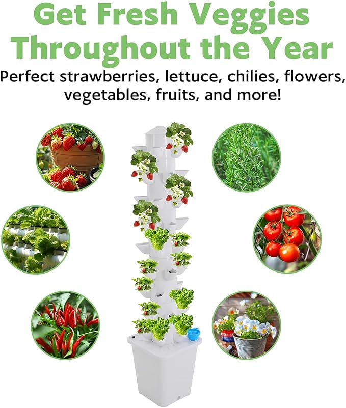 45-Plant Vertical Tower Garden System Indoor Hydroponic Growing Kit with Pump Funnel &amp Water Level Gauge Vertical Vegetable Planter for Herb Fruits