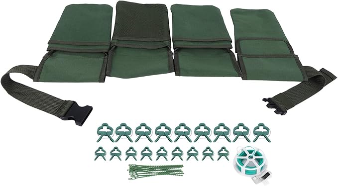 Gardening Tools Set Green Waist Bag Plant Support Clips Adjustable Cable Ties Kit for Easy Outdoor Garden Organization and Efficient Plant Training