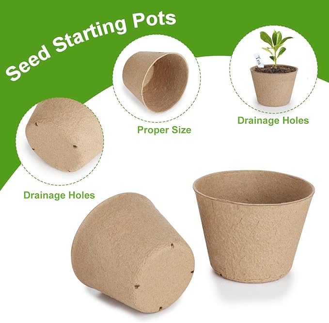 132 Pack Organic Peat Pots 4 Inch Nursery Pot Round Plant Seedling Pots with Drainage Holes Small Seed Starting Starter Tray Bulk Garden Germination Container with 132 Planting Labels (10 cm)