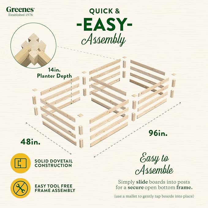 Greenes Fence Original Pine Raised Garden Bed 4' x 8' x 14 - Made in USA with American Pine