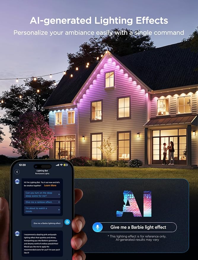 Govee Permanent Outdoor Lights 2 100ft RGBIC Outdoor Lights with 72 LED Lights IP67 Waterproof 100 Scene Modes with 40lm White for Outdoor Decorations Works with Alexa Google Assistant Black
