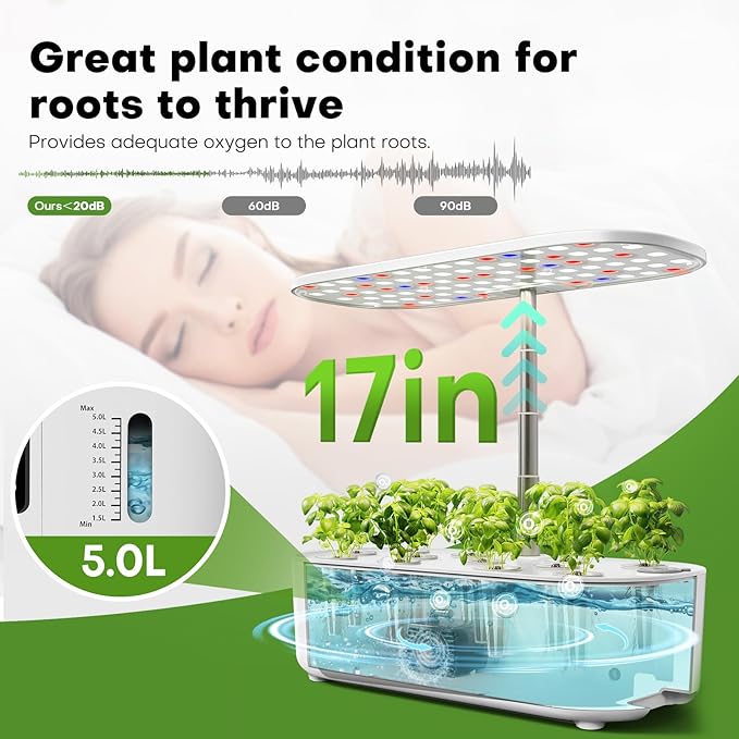 Ahopegarden Hydroponics Growing System Kit Indoor Herb Garden with Grow Light 12 Pods with LCD Touch Panel Hydroponic Planter Planting Height Up to 17 Grower Harvest Fresh Veggie Lettuce White