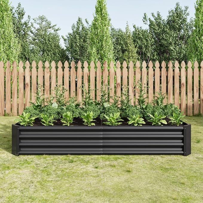 Set of 2 Raised Garden Bed Outdoor 6×3×1ft Metal Raised Rectangle Planter Beds for Plants Vegetables and Flowers - Black