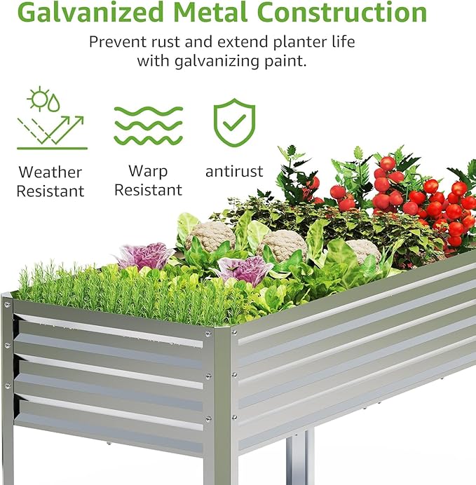 2PCS Galvanized Raised Garden Bed with Legs 48 gallons 48x24x32 Large Metal Elevated Planter Boxes with Drainage Holesfor Vegetables Flowers Backyard Patio Balcony