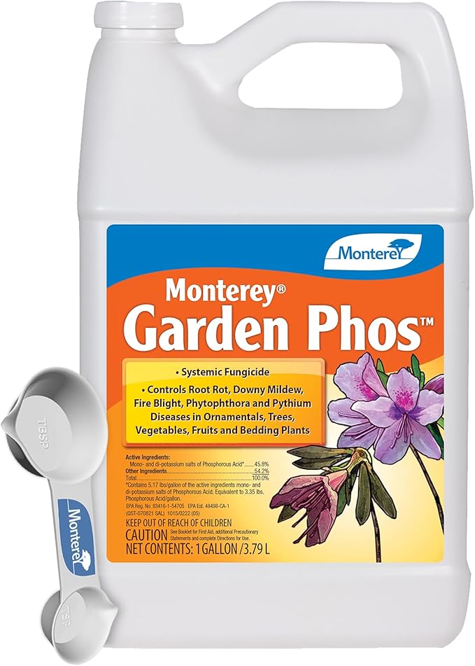 Monterey Garden Phos Bundled with Measuring Spoon - Fungicide for Root Rot Downy Mildew Fire Blight Sudden Oak Death Phytopthora &amp Pythium 1 Gallon