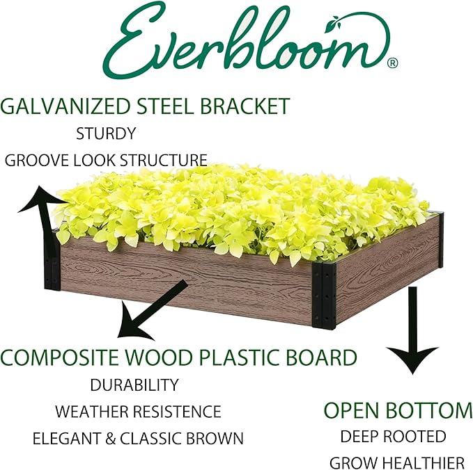 Everbloom Essential Raised Garden Bed 36x38x7Composite Wood Plastic Planter Box Outdoor Easy Assembly Brown Rectangle Planter for Vegetables Flowers HerbsBackyard/Patio/Gardener