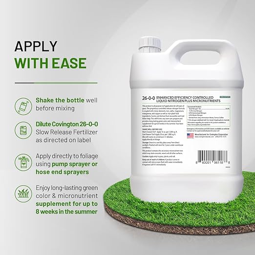 Covington ProLine 26-0-0 NPK Liquid Lawn Slow Release Fertilizer (32oz) – High Nitrogen Lawn Food for Summer Growth – Promotes Deep Green Color &amp Resilient Turf – Ideal for Heat-Stressed Lawns